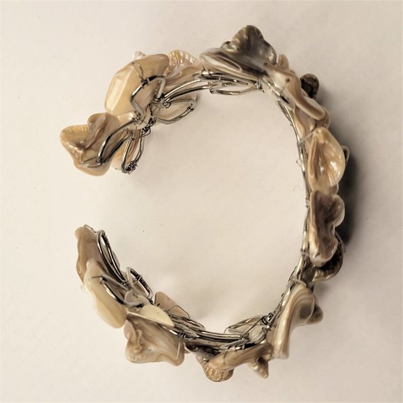 Cream White Pearl Adjustable Cuff Bangle Bracelet- NEW - Picture 2 of 12